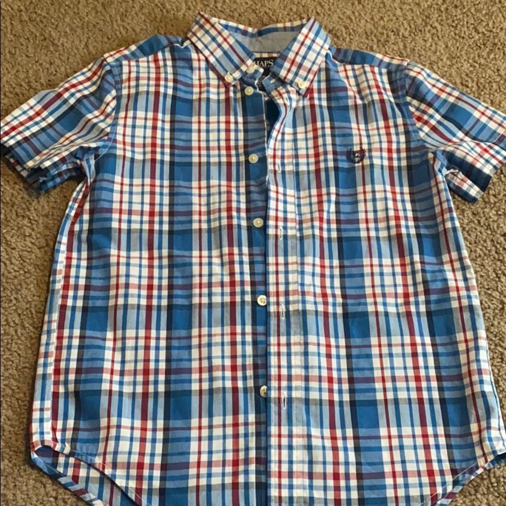 Chaps Youth 7 Red White Blue Plaid Shirt